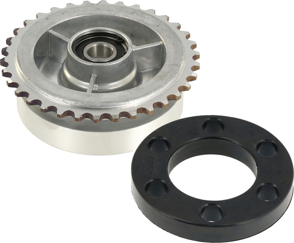 Set: Kettenrad-Mitnehmer + Mitnehmergummi, 34 Zahn mit Kugellager (beidseitig geschlossen) 6203 C3 2Z - für Simson S50, S51, KR51 Schwalbe, SR4, Duo