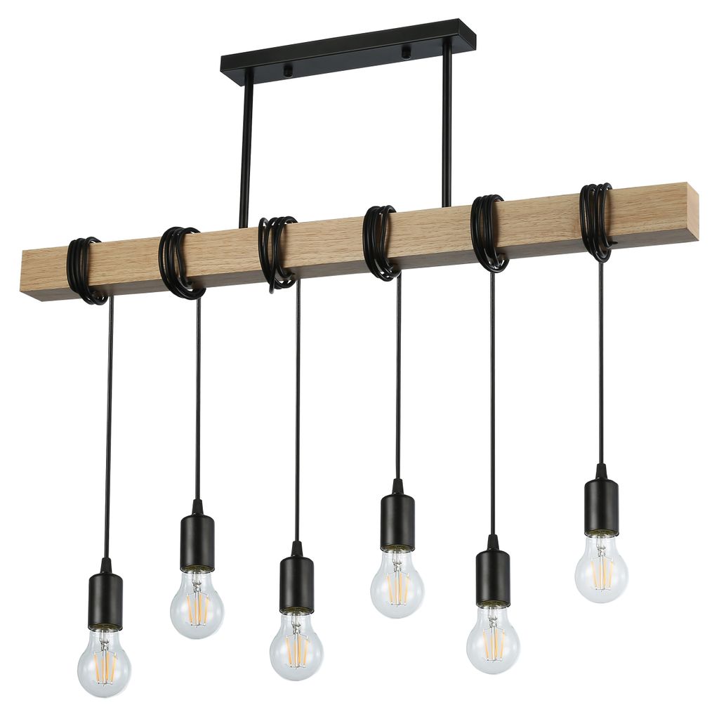MasterLED Pendelleuchte Nido 6-flammig Holz Schwarz – E27 Produktbild 