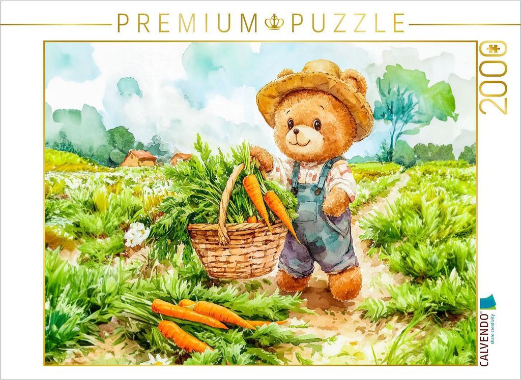 CALVENDO Puzzle Teddy erntet Möhren im Feld | 2000 Teile Produktbild 