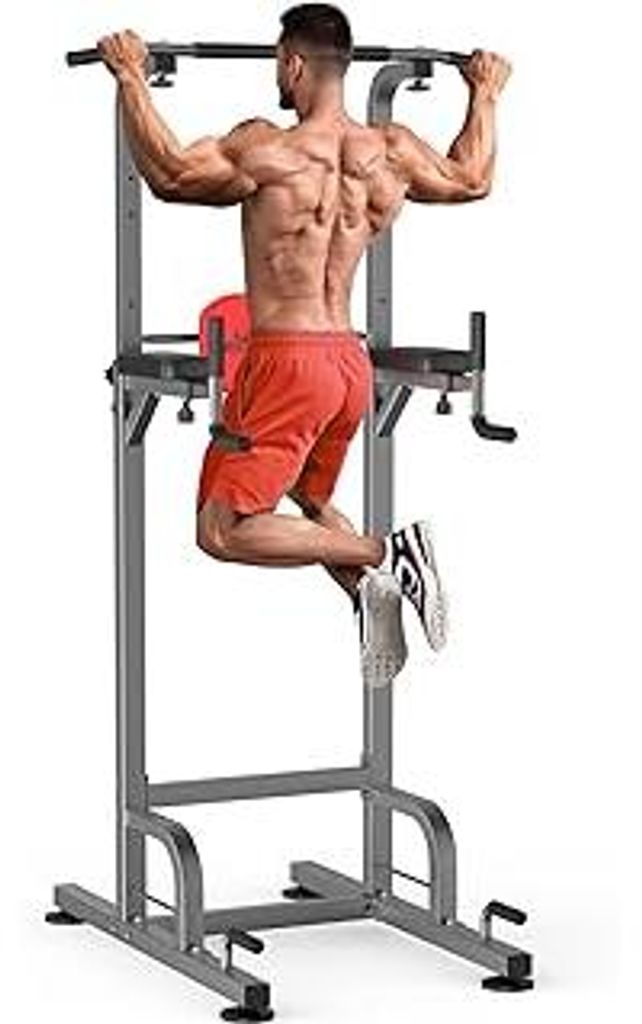 RELIFE REBUILD YOUR LIFE Power Tower Klimmzüge Dips Höhenverstellbares Multifunktions Fitnessgerät Zuhause Kraftstation Klimmzugstange Dip Stati...