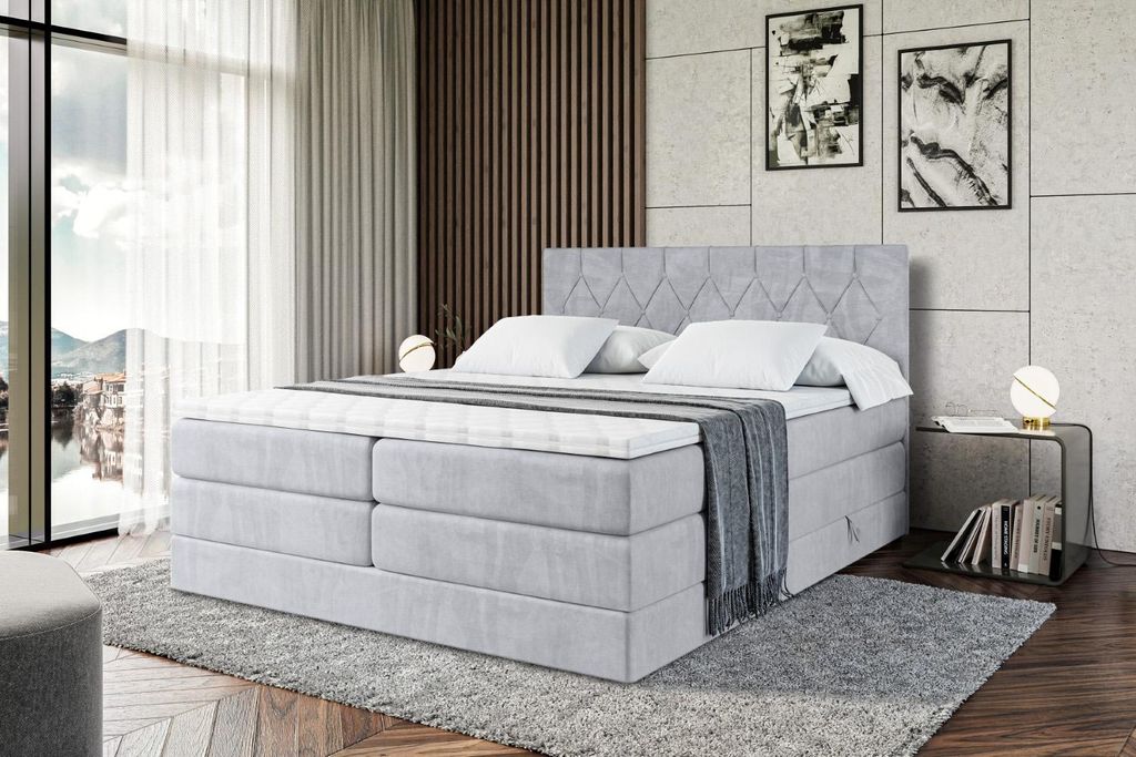 ALTDECOR Boxspringbett mit 2 Matratzen und Topper - 120x200 cm - VELANTO -BZ KING - Grau Monolith 84 - Polsterbett mit, H3- und H4- Matratzen, Bett...