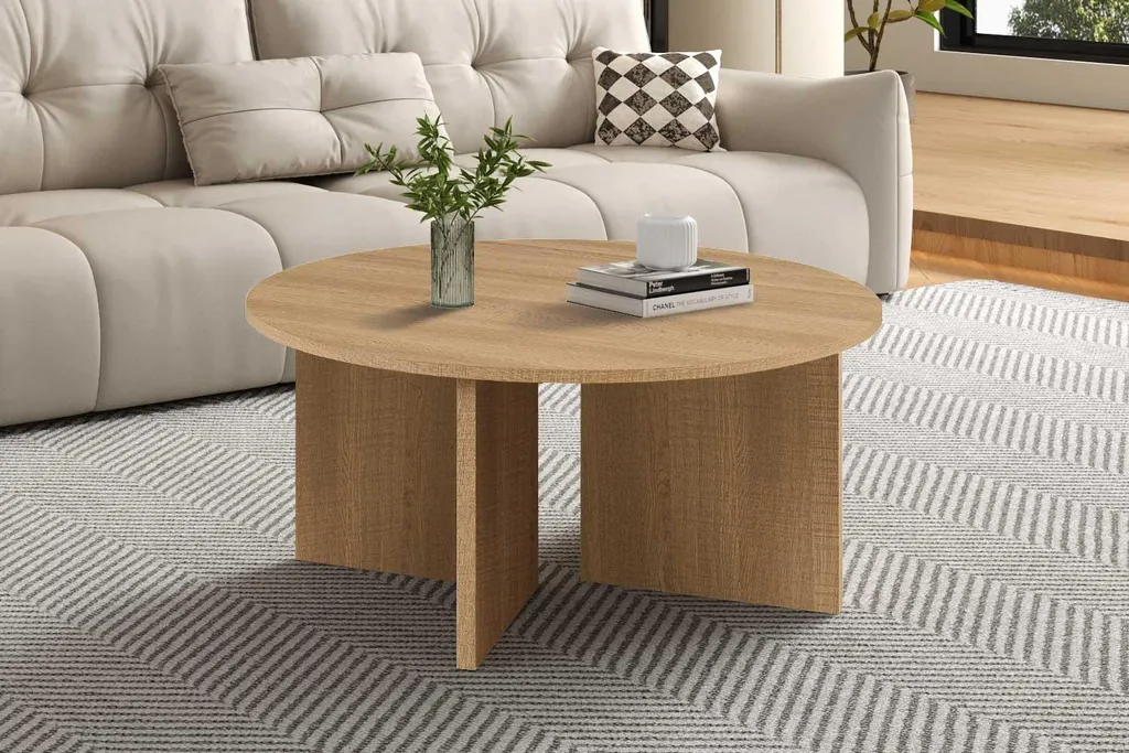 Table basse ronde Drasir finition chêne naturel - Large plateau Ø90