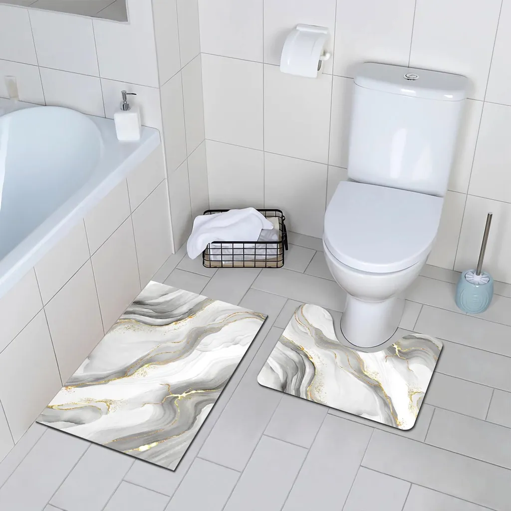 Set de tapis de salle de bain pour sortie de douche, blancs et doux