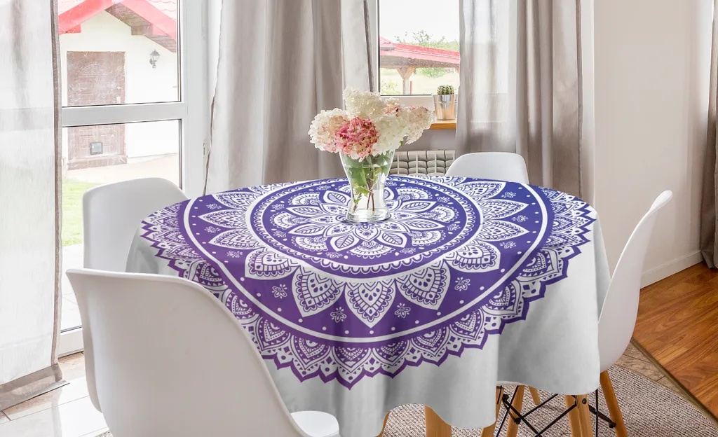 Tovaglia Rotonda 150 cm Mandala Blu Navy ABAKUHAUS per Sala da Pranzo