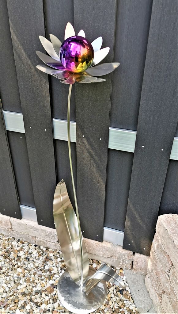 Skulptur Blume Palermo Edelstahl Kugel rainbow poliert 120 cm Dekoration Garten