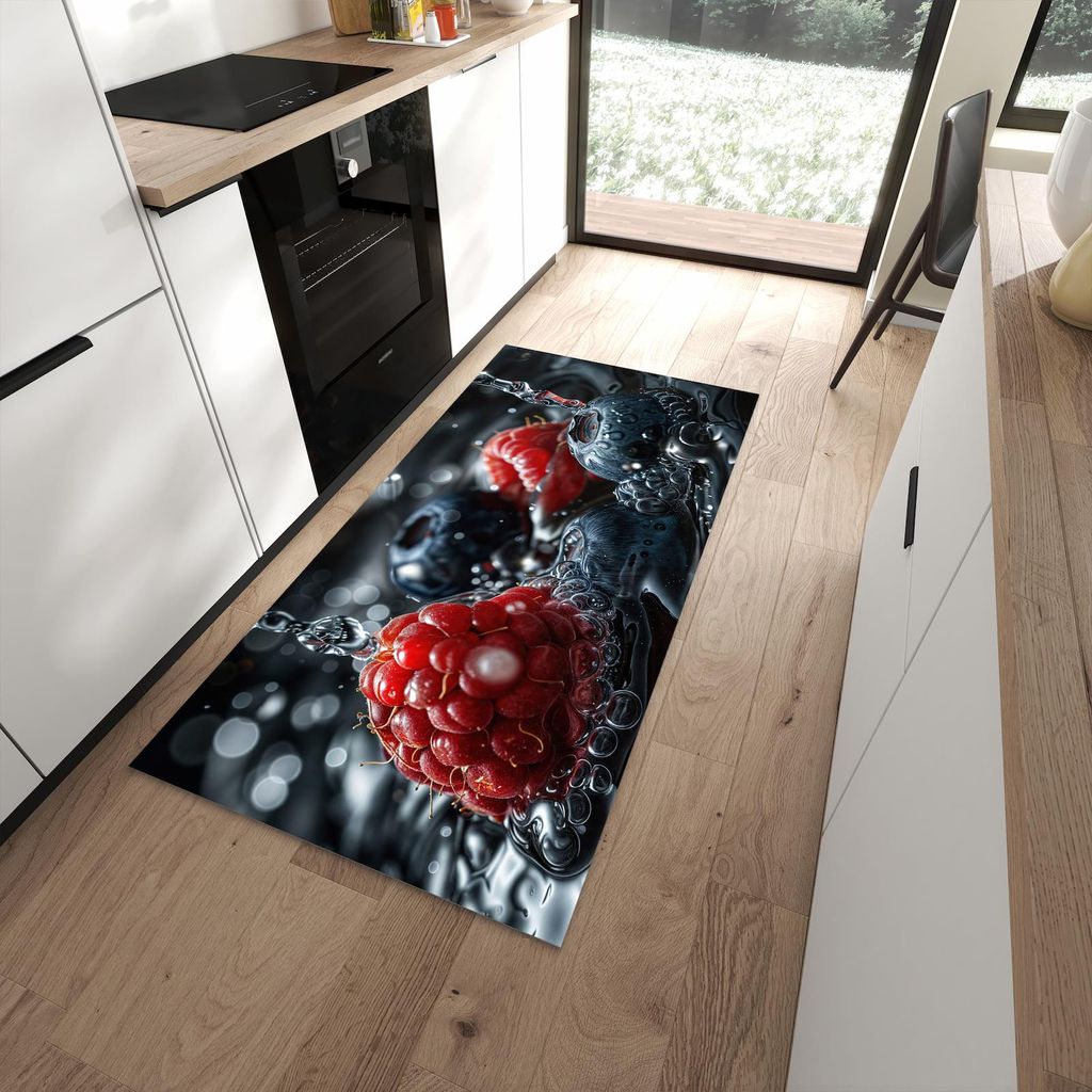 Küchenteppich 90x180cm rutschfest & abwischbar PVC Läufer - Früchte im Wasser