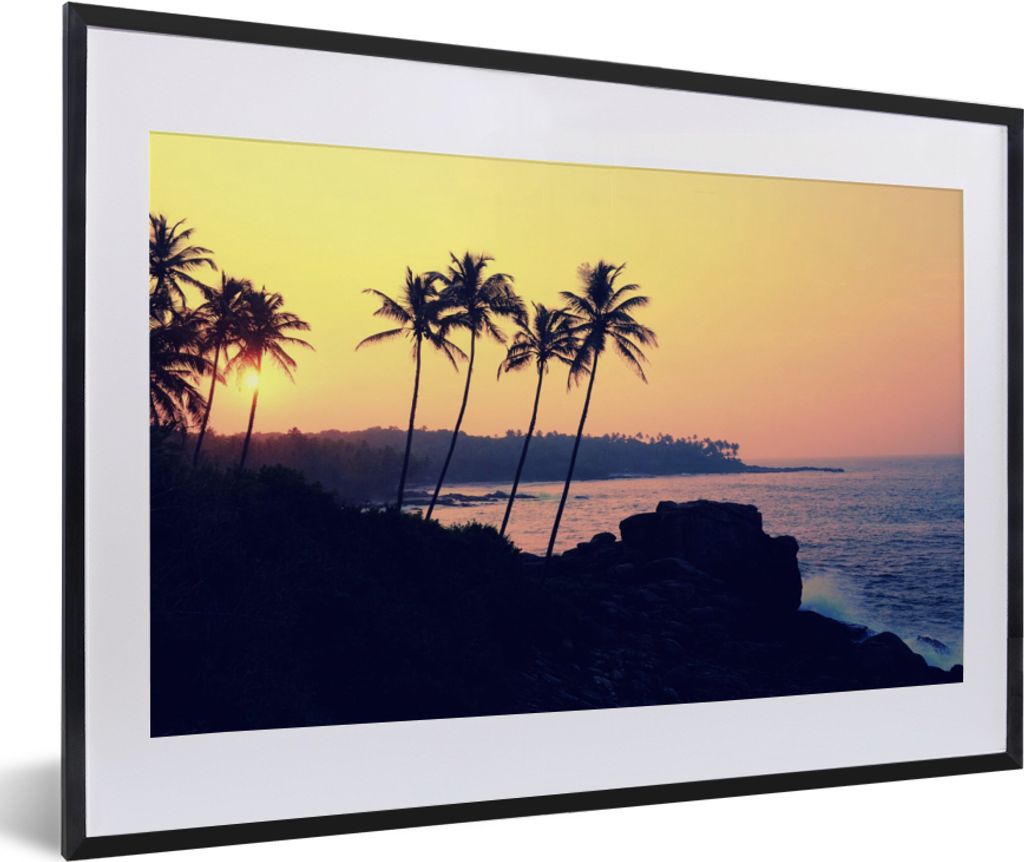MuchoWow Gerahmtes Poster Meer - Palme - Abend - Landschaft 60x40 cm - Poster mit Schwarzem Bilderrahmen Wandposter Rahmen Foto Bilder - Schlafzi...