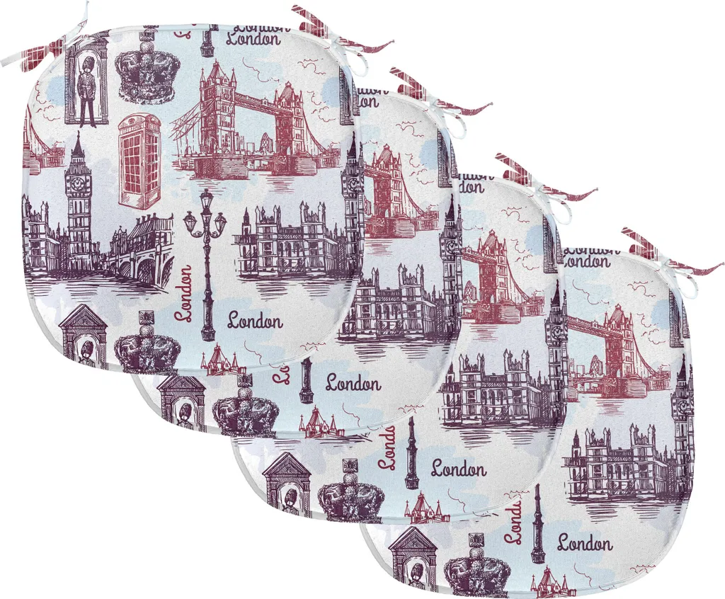Coussin de Chaise pour Salle à Manger Motif Londres 40x40cm, Lot 4