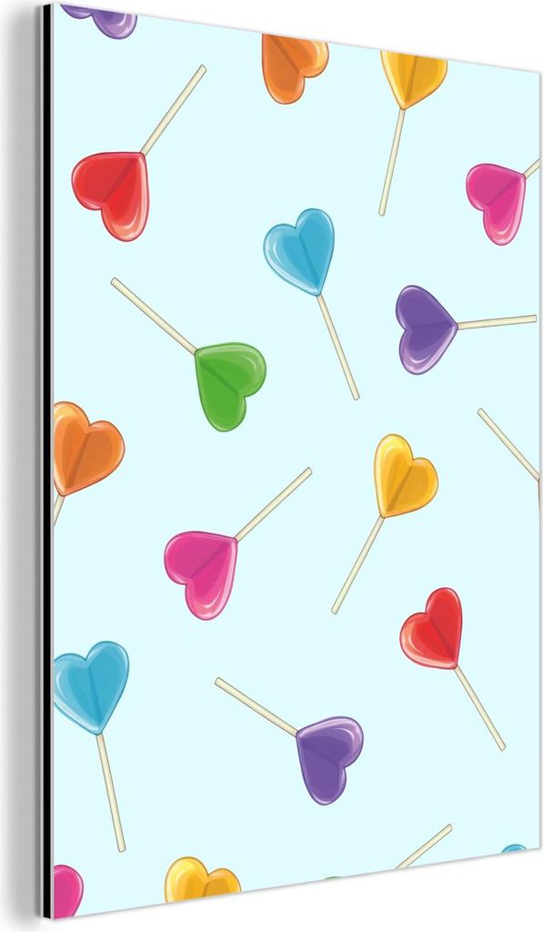 MuchoWow Wanddekoration Metall Metallbild Wandkunst 60x80 cm Lollipop - Regenbogen - Bonbon MuchoWow Aluminium Gemälde - Wanddekoration Metall