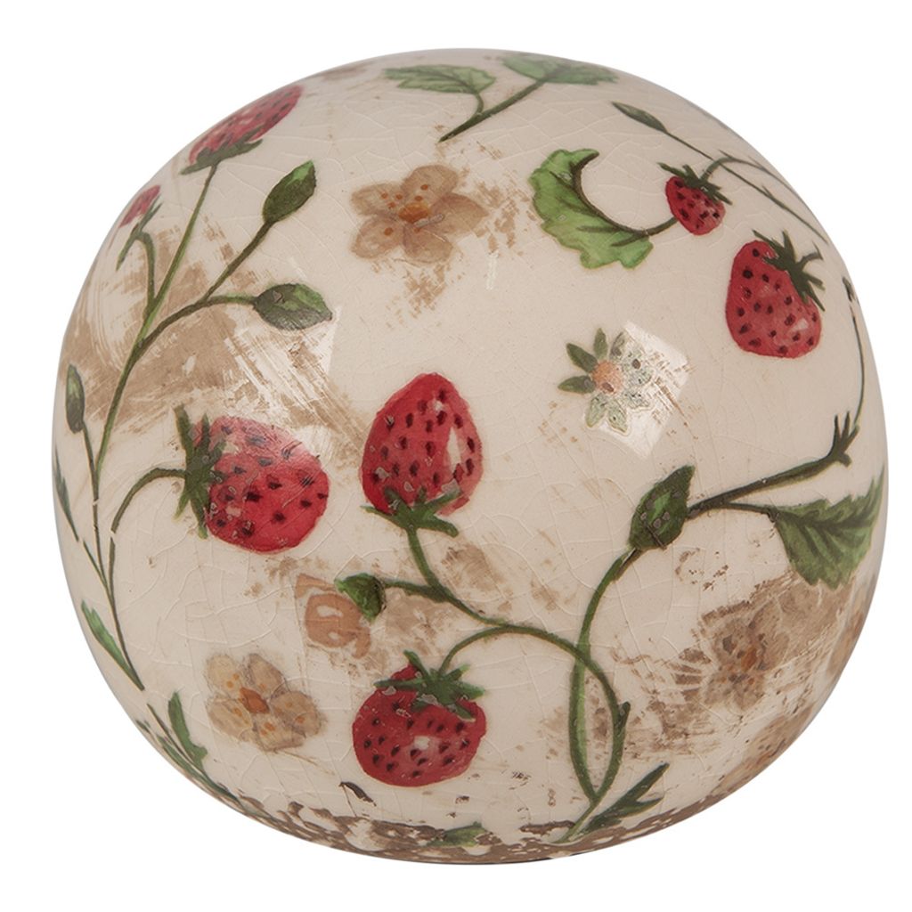 Clayre & Eef Dekoration Ball Ø 10x10 cm Beige Rot Keramik Produktbild 
