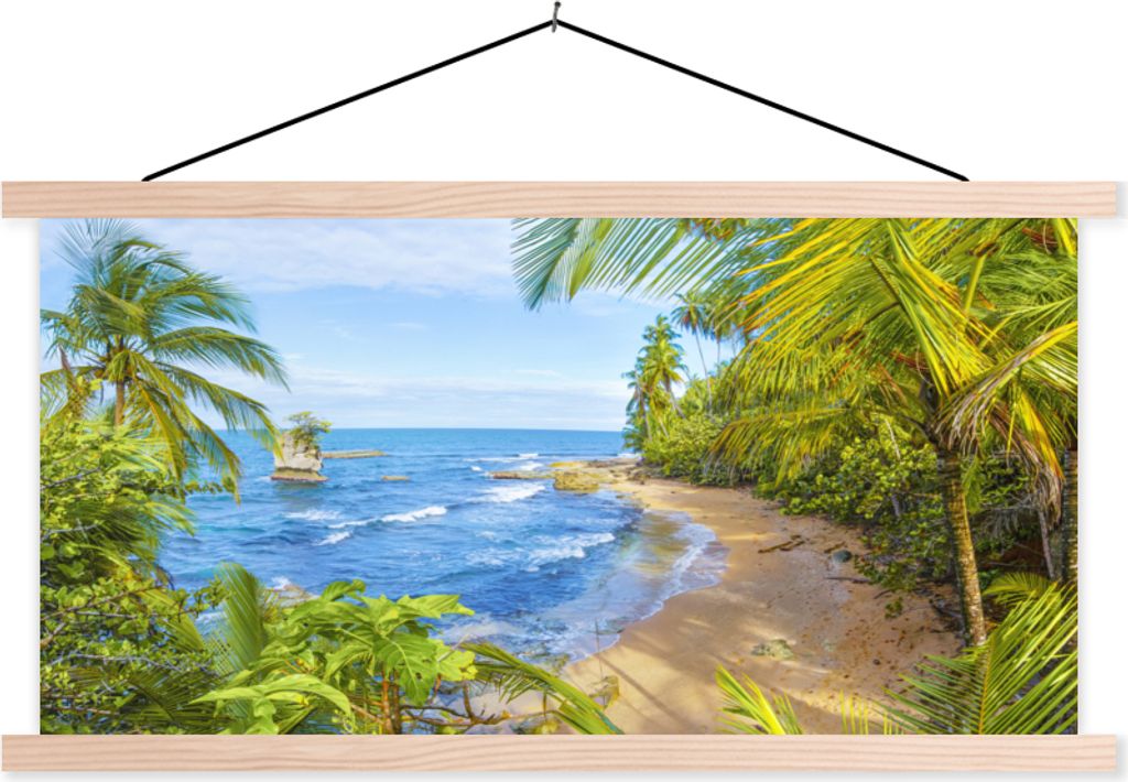 MuchoWow Textilposter Strand - Amerika - Palmen 60x30 cm mit holzfarbenen Rahmen - Dekoration