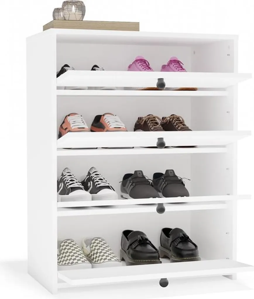 Meuble chaussures ZAYAN blanc 2 portes battantes - Rangement gain place - 6