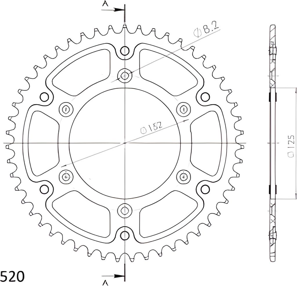 Stealth-Kettenrad Supersprox 520 - 51Z (silber) RST-8000:51-SLV|ID 125,0 LK 152,0 6-Loch