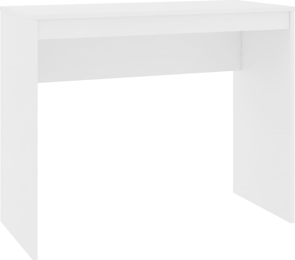 A plain white desk against a white background.