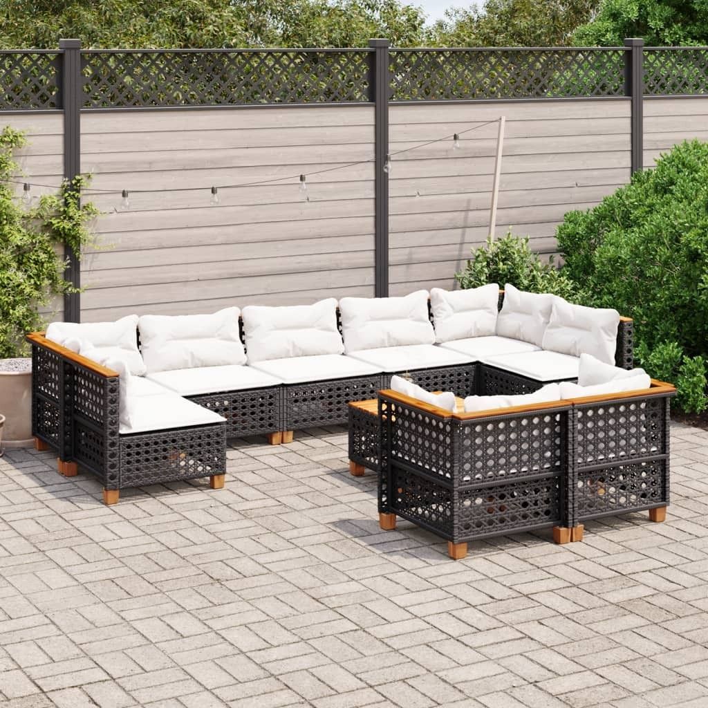 Design 10-tlg. Garten-Sofagarnitur mit Kissen Schwarz Poly Rattan, Gartenmöbel-Sets 2024 Neu
