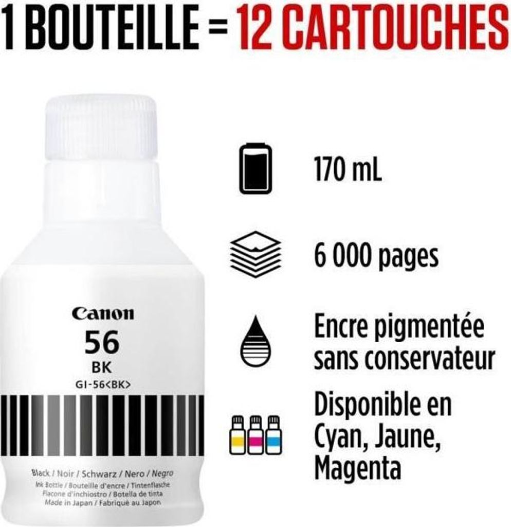 Tinte Flasche Canon GI-56BK, Schwarz, 170 ml, MAXIFY GX Kompatibilität, Bis zu 6000 Seiten