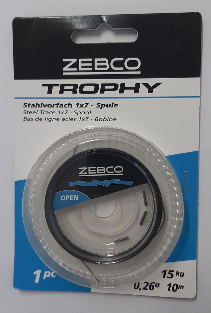 Zebco Trophy Stahlvorfach Hechtvorfach DIY 1x7 Spule 10m 15kg