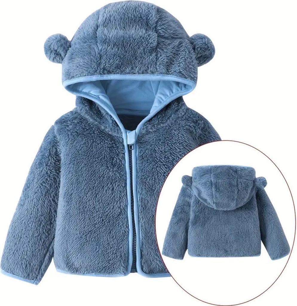 Cozy Bear-Ear Hooded Jacket for Toddlers - Girls & Boys Zip-Up Teddy Sweater - Warm Winter Outerwear, 70/0-6M
