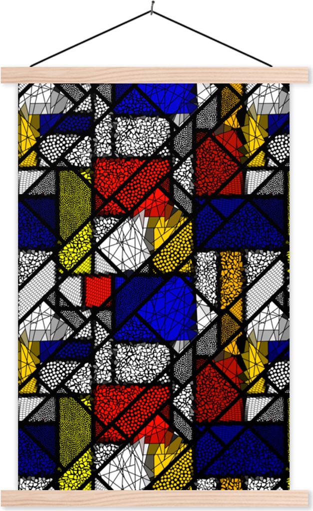 MuchoWow Textilposter Mondrian - Glasmalerei - Alte Meister - Kunstwerk - Abstrakt - Malerei 40x60 cm mit holzfarbenen Rahmen - Poster