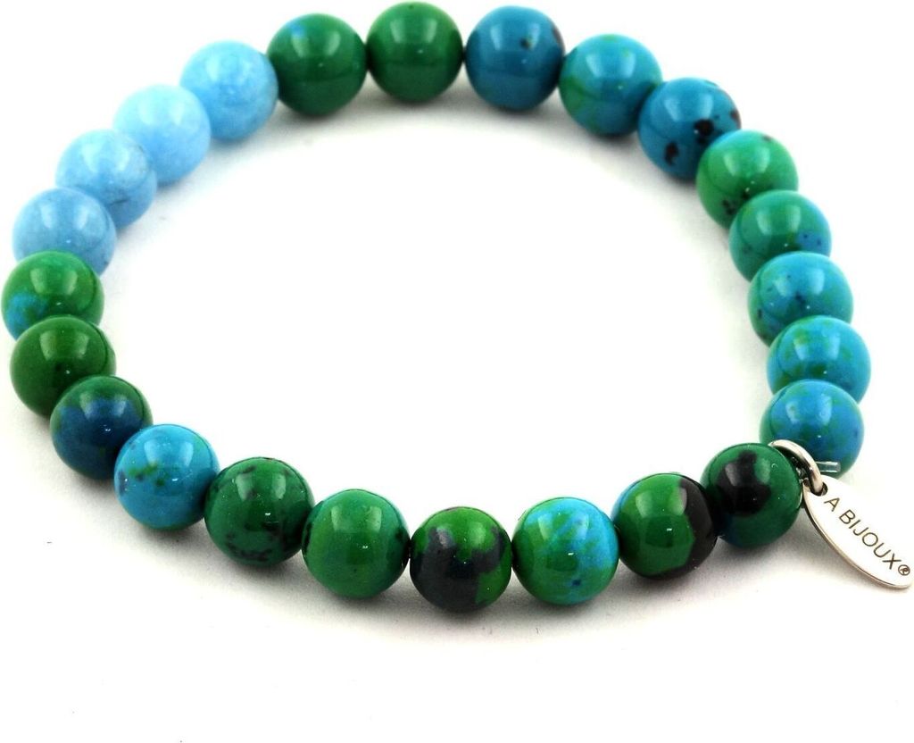 Armband Chrysokollperlen + Blauer Chalcedon 8 mm