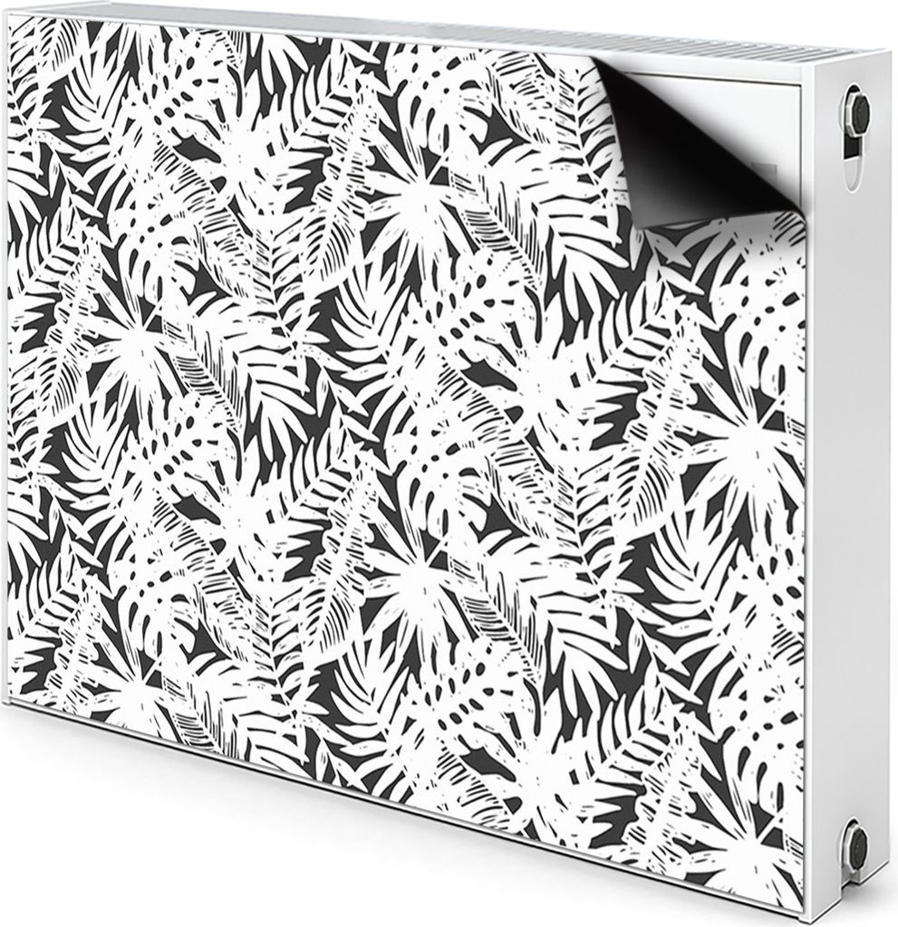 Magnet Heizkörperverkleidung Heizkörper-Abdeckung Heizung Heizkörper 90x60 cm - Schwarz und Weiß, Blätter
