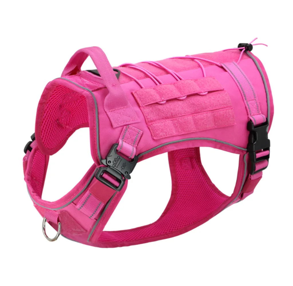 Harnais pour chien type militaire Rose XL réglable avec bandes 3M