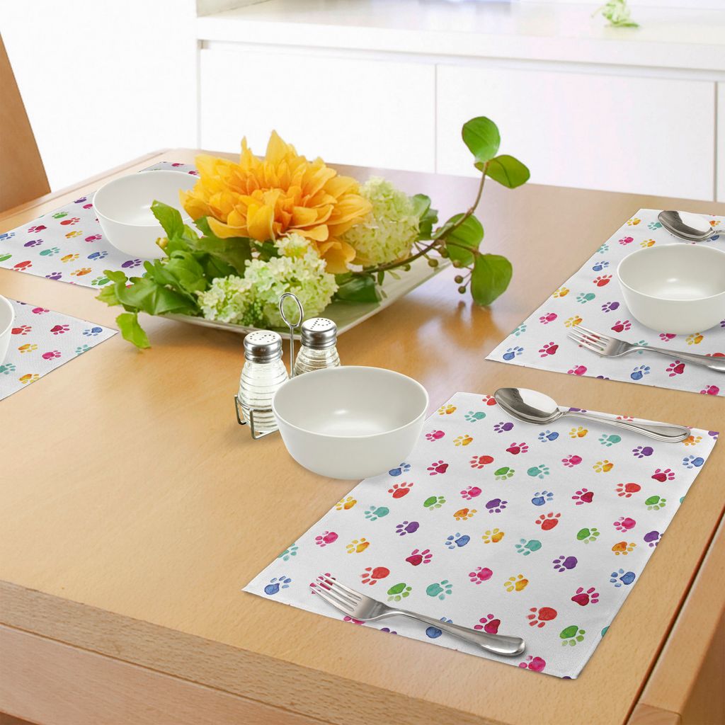 ABAKUHAUS Bunt Platzmatten, Handgemalte Illustration der Tierfußabdrücke Nette vibrierende Grafik in den Watercolors, Tiscjdeco aus Farbfesten St...