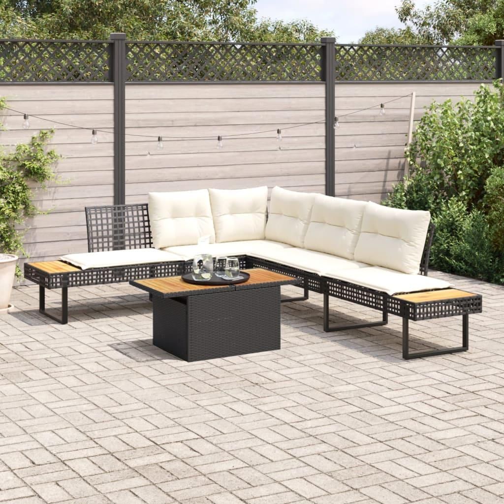 vidaXL 2-tlg. Garten-Sofagarnitur mit Kissen Schwarz Poly Rattan