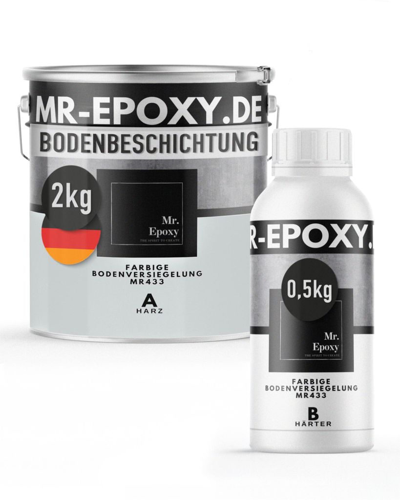 Mr. Epoxy Epoxidharz Bodenbeschichtung (2,5 kg, RAL 7035 Lichtgrau) - 2K Betonfarbe für Garagen, Keller & Werkstatt Boden - Flüssigkunststoff Epo...