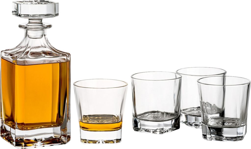 gouveo Whiskykaraffe mit 4 Gläser 35114 - Whisky-Set aus hochwertigem Glas mit 4 passenden Whisky-Gläsern - Tolles Geschenkset für Männer und W...