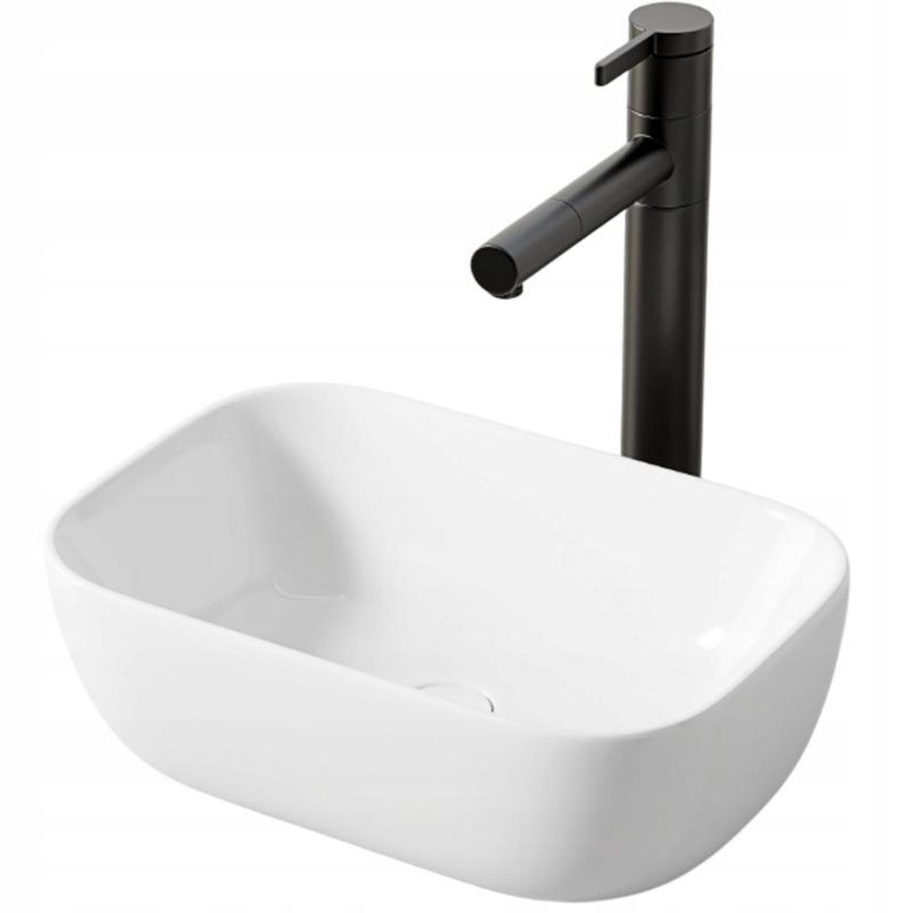 Aufsatzwaschbecken aus Keramik, weiß, oval, glänzend, 37 x Produktbild 
