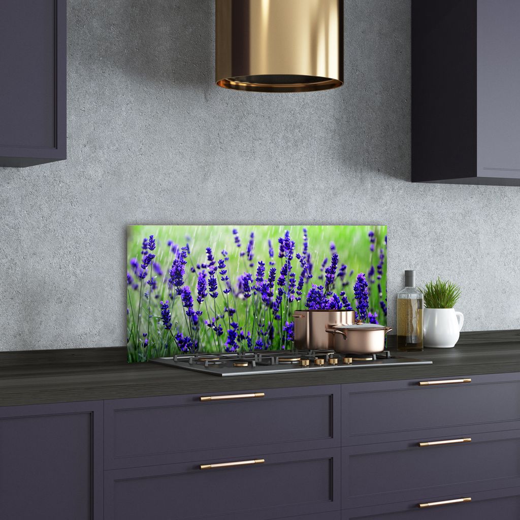 Tulup Küchenrückwand Spritzschutz aus Glas -100x50 -Spritzschutz auf gehärtetes GlasDeko Blumen & Pflanzen Lavendel
