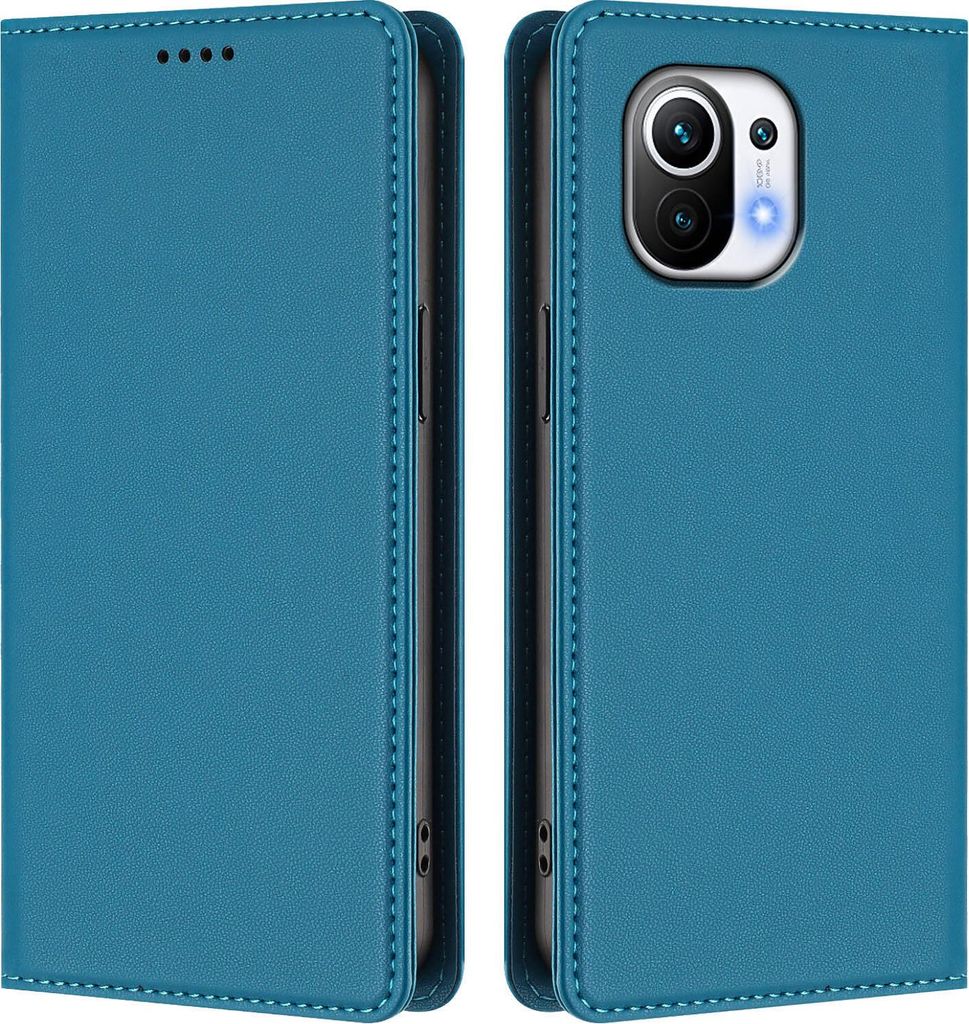 Handyhülle für Xiaomi Mi 11, Kunstleder Klapphülle Stoßfeste Magnetische Hülle mit Ständer Blau
