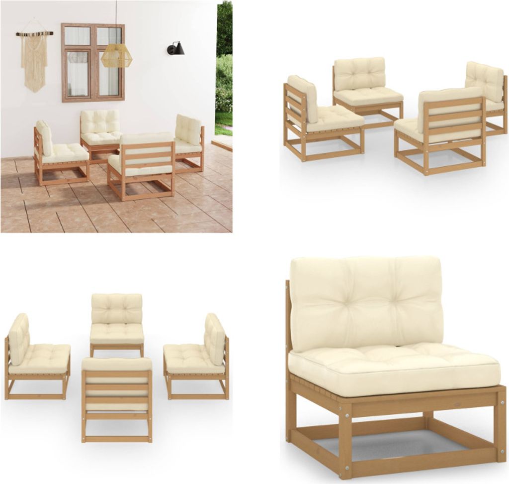 vidaXL 4 tlg. Garten Lounge Set mit Kissen Kiefer Massivholz - Gartenmöbel-Set - Gartenmöbel-Sets - Gartengarnitur - Gartengarnituren