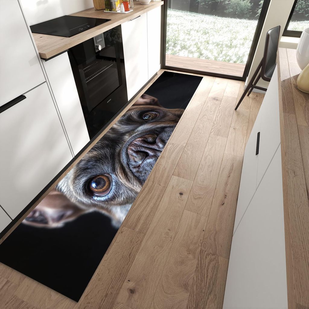 Küchenteppich 60x300cm rutschfest & abwischbar PVC Läufer - Bulldoggenportrait