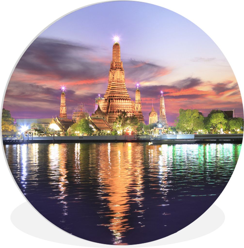 MuchoWow Rundes Wandbild - Runde Bilder Wat Arun - Spiegelung - Wasser Ø 60 cm Kreis Wanddekoration Kunststoff - Wandkreis - Wandschmuck - Wand ...