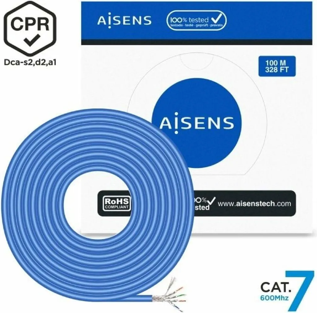 Bobine de Câble Réseau Catégorie 7 SFTP 100m Aisens - Gaine LSZH Dca