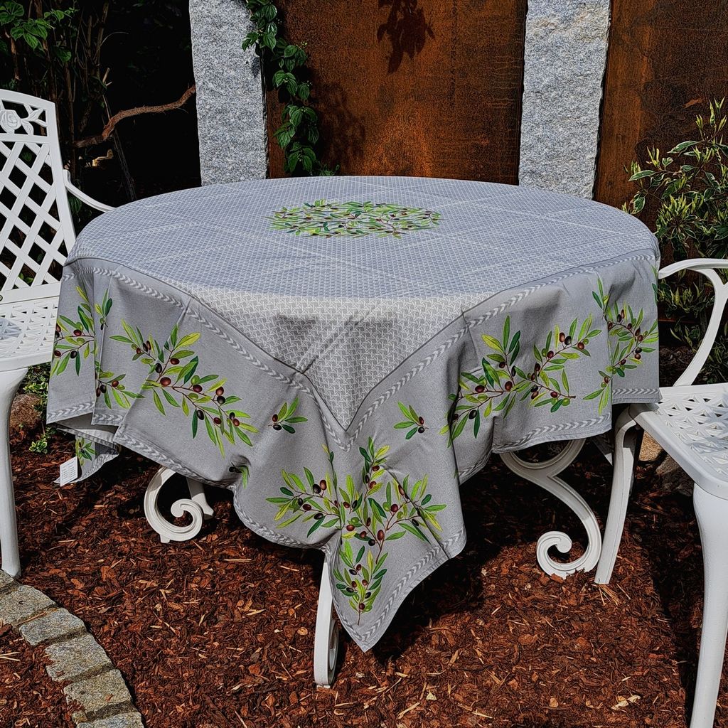Beschichtete abwaschbare Tischdecke 150x150 cm grau Provence Oliven für Haus & Garten