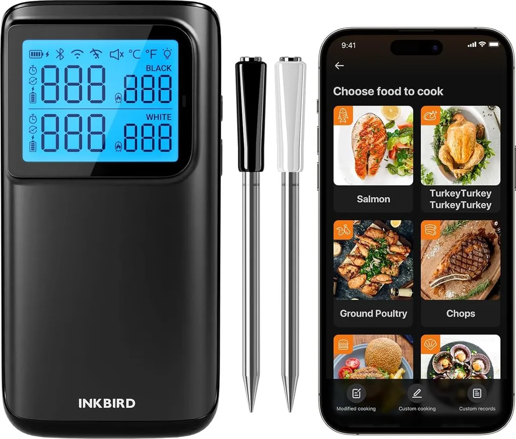 Thermomètre à Viande Sans Fil pour Barbecue avec WiFi 5G et Bluetooth