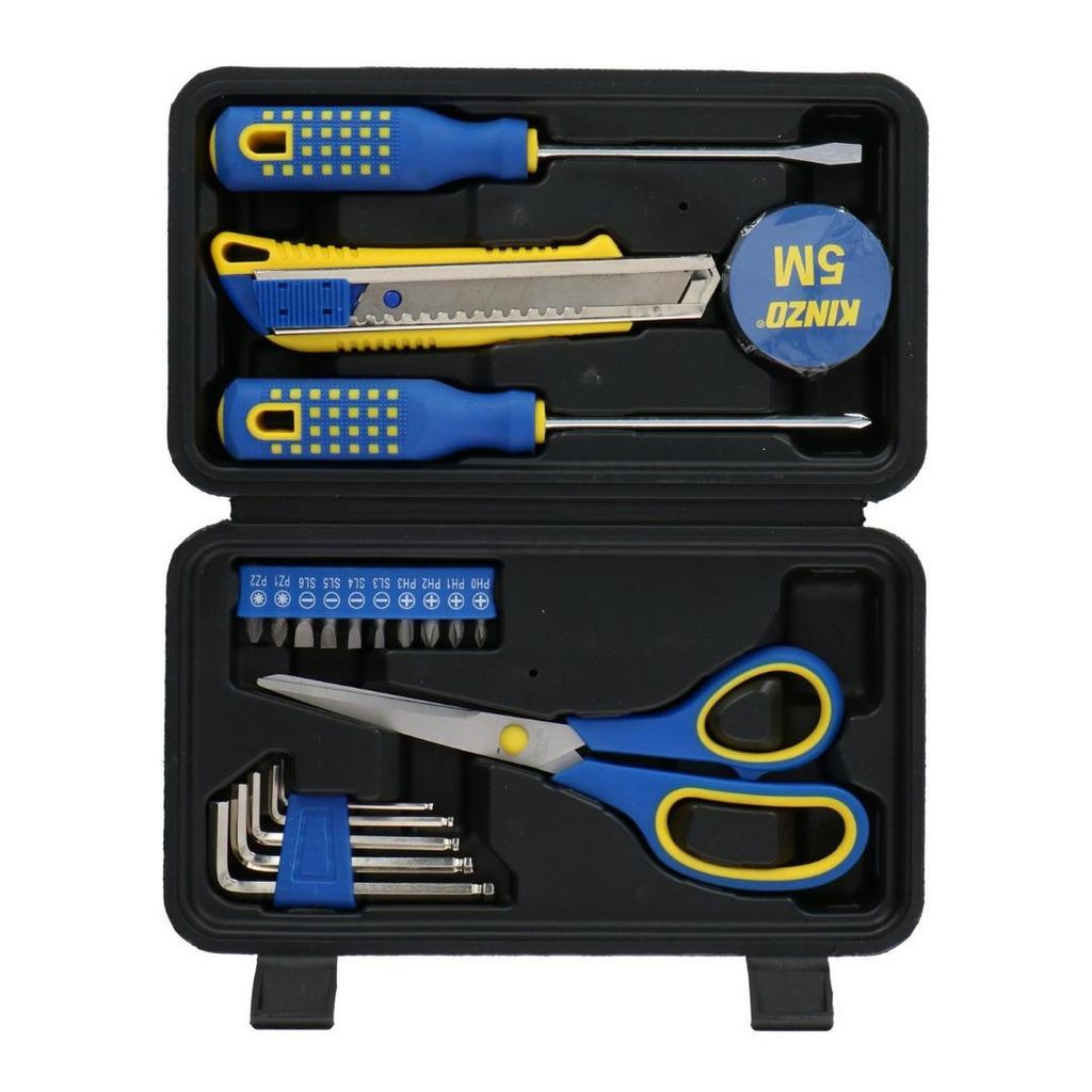 KINZO Handwerkzeug-Set 21-teilig Schwarz Werkzeugset Schraubendreher Zange Hammer Schraubenschlüssel Reparatur DIY Hausgebrauch Allzweck Tragbar