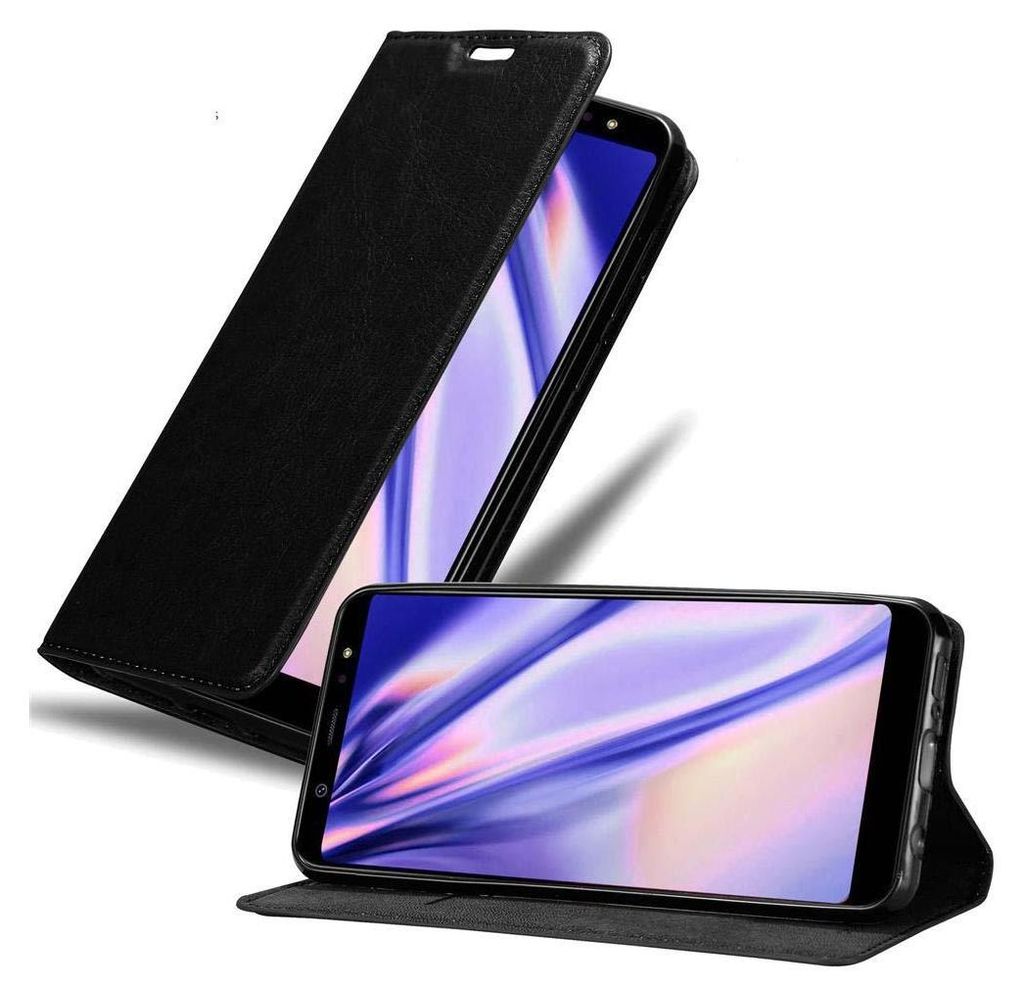 Cadorabo Hülle für Samsung Galaxy A6 PLUS 2018 Schutz Hülle in Schwarz Handyhülle Etui Case Cover Magnetverschluss