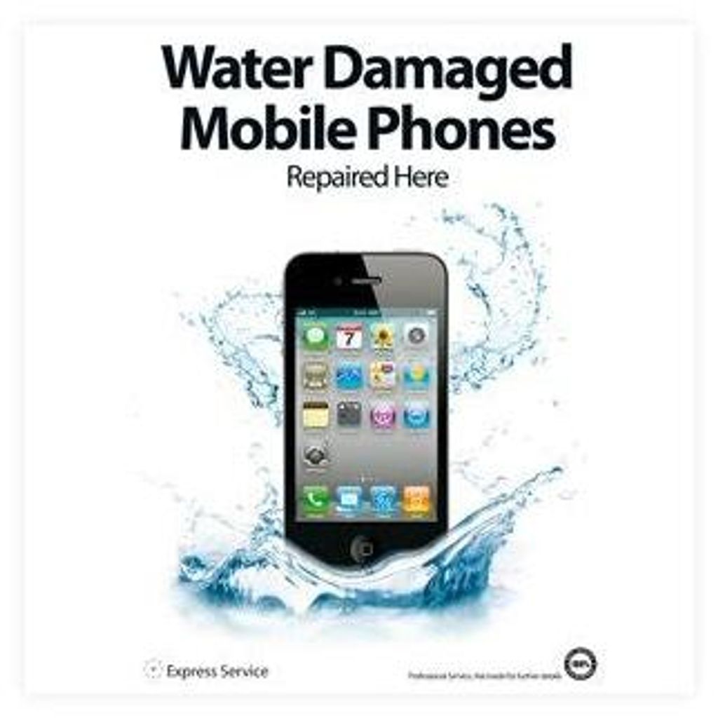 Telefon-Reparatur-Poster A3. Hier werden wassergeschädigte Mobiltelefone repariert