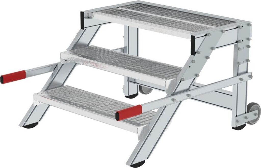 Arbeitspodest fahrbar | Stufenbreite 80cm | 3 Stufen | Stahl-Gitterros | Rutschfeste Kunststoffschuhe
