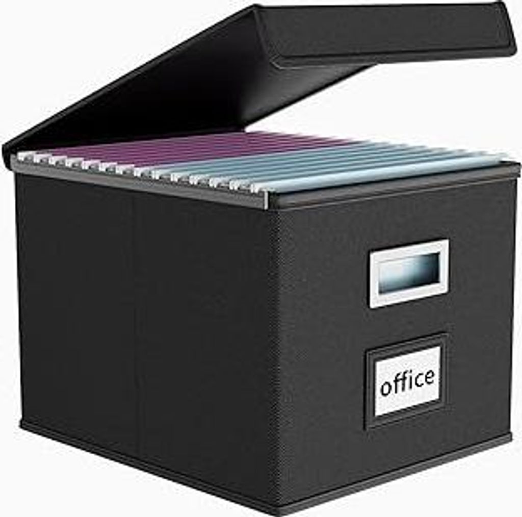 FINEW Stoff Faltbare Aufbewahrungsbox mit Deckel, Hängemappenbox für DIN A4 Hängeregister, Aufbewahrungsboxen für Büro, Faltbox für Familien ...