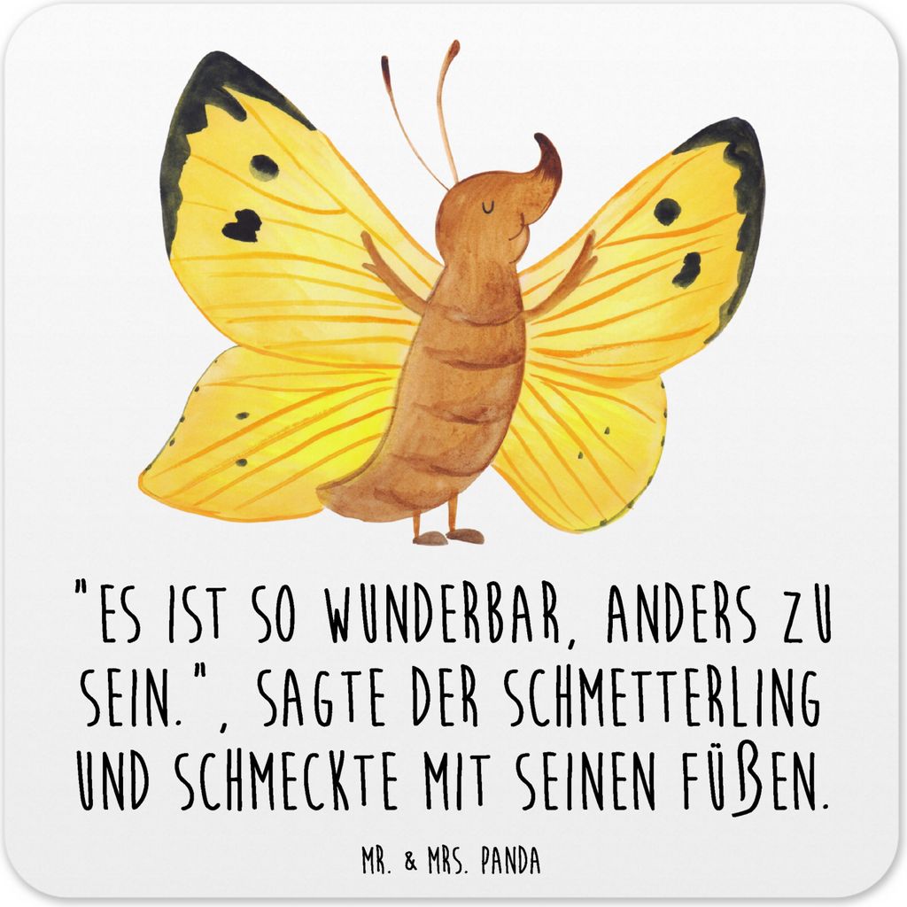 Mr. & Mrs. Panda Tischuntersetzer Schmetterling Zitronenfalter 6er Set - Weiß - Geschenk, Untersetzer Tassen, Anders, für Gläser, Außergewöhnl...