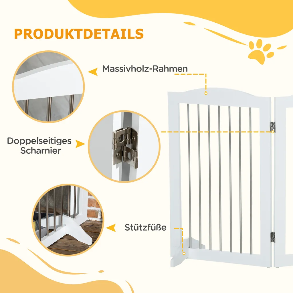 Barrière Chien Pliable 3 Panneaux avec Pieds de Stabilité 154x80cm - 6