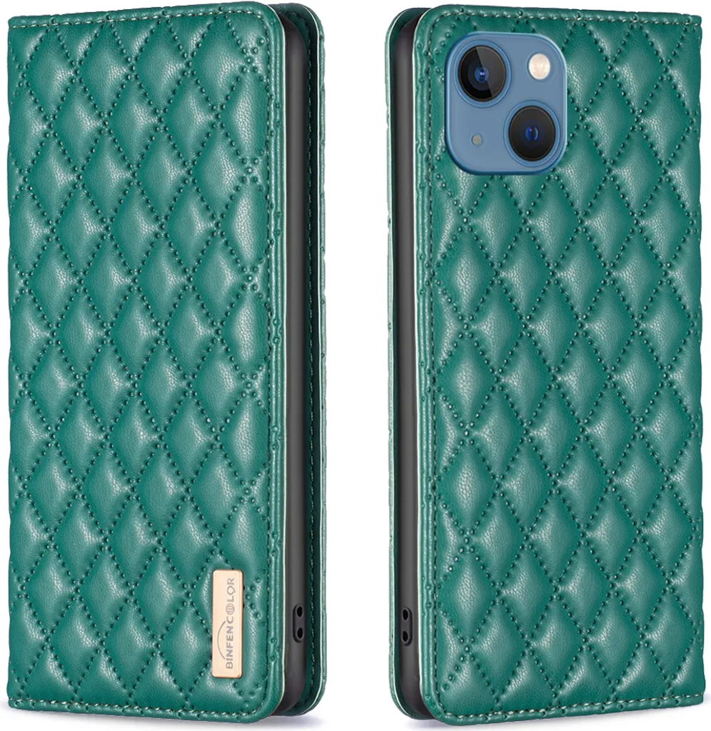 Offerta Custodia iPhone 13 Pelle Verde Flip Portacarte Supporto
