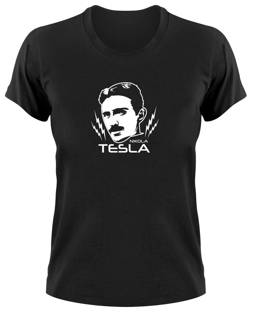 Styletex23 T-Shirt Nikola Tesla, Nerd, Damen schwarz, XXL