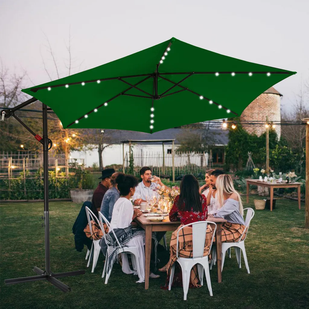 Jiubiaz ombrellone verde LED solare Ø300cm ombrellone pensile da giardino ombrellone da mercato ombrello a manovella balcone alluminio inclinabile