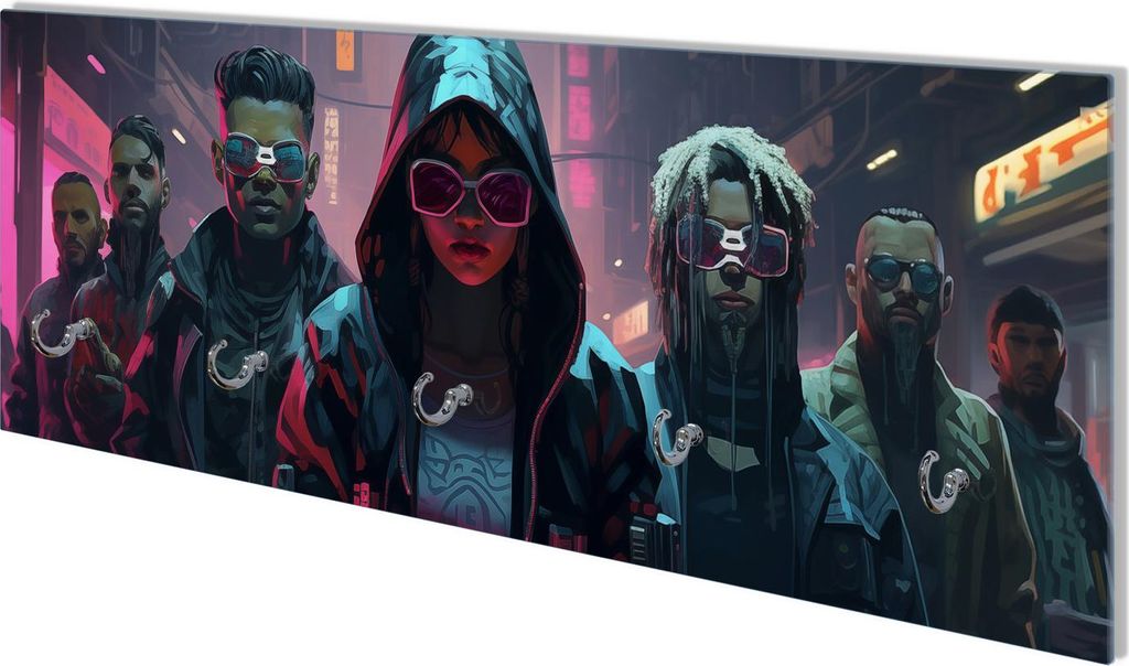 Wallario Flurgarderobe Wandgarderobe aus Glas, mit 5 Haken, Größe 80 x 30 cm, Motiv Cyberpunk Rebellen